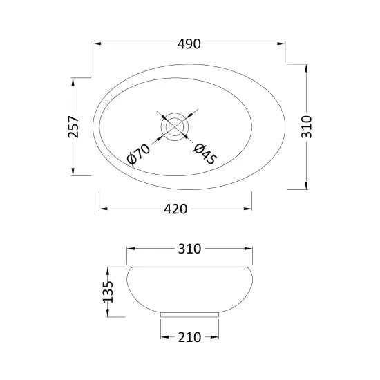 Meravo Classico 490mm Ceramic Oval Vessel Basin