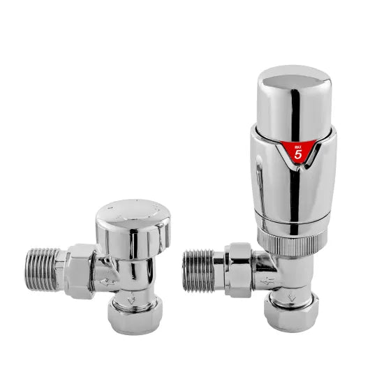 TradeRad Chrome Angled Thermostatic Radiator Valve Pack