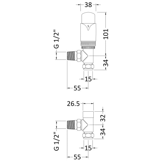 TradeRad Chrome Angled Thermostatic Radiator Valve Pack