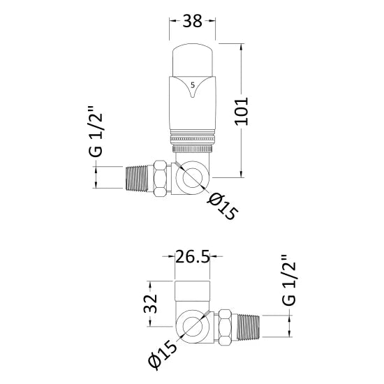 TradeRad Chrome Corner Thermostatic Radiator Valve Pack