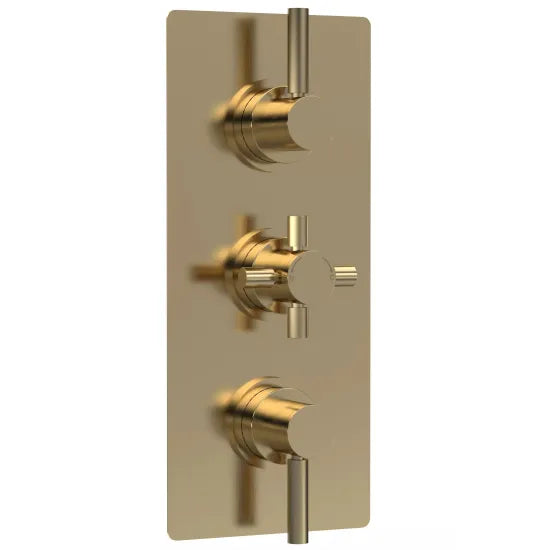 Traba Triple Thermostatic Concealed Shower Valve with Diverter - 3 Outlet - Brushed Brass