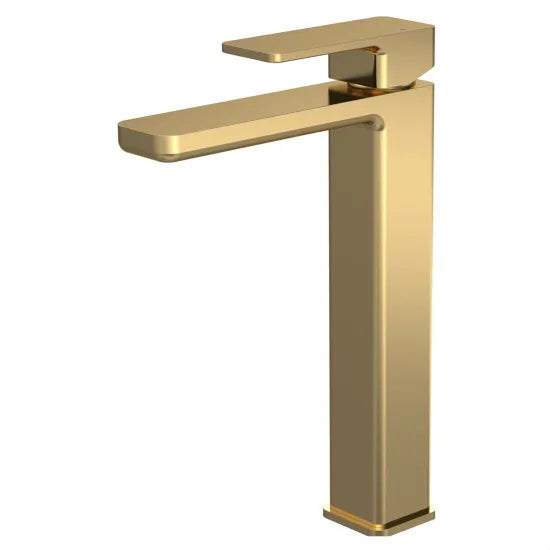 Meravo Lux High-Rise Mono Basin Mixer Tap | Brushed Brass | Vessel Basin Tap
