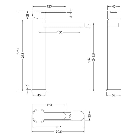 Meravo Lux High-Rise Mono Basin Mixer Tap | Brushed Brass | Vessel Basin Tap