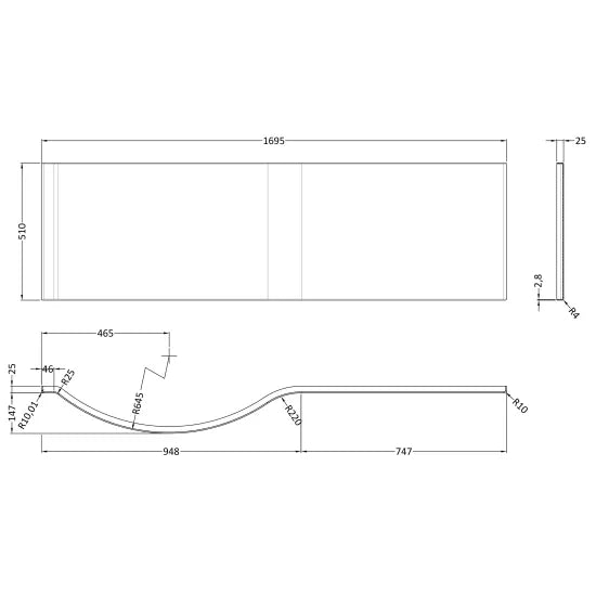 Synergy Zeya 1700mm P-Shaped Acrylic Front Bath Panel – European White
