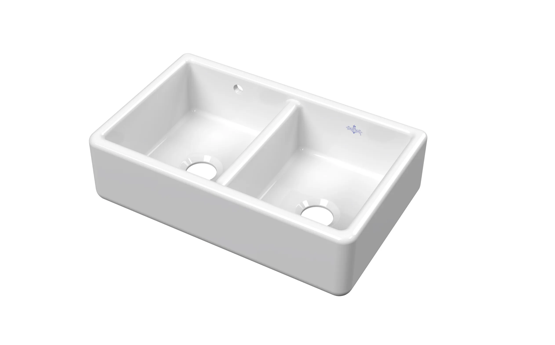 BC Designs - Sanitan 2 Tap Holes Double Bowl Traditional Fireclay Thick Edge Butler Sink - White