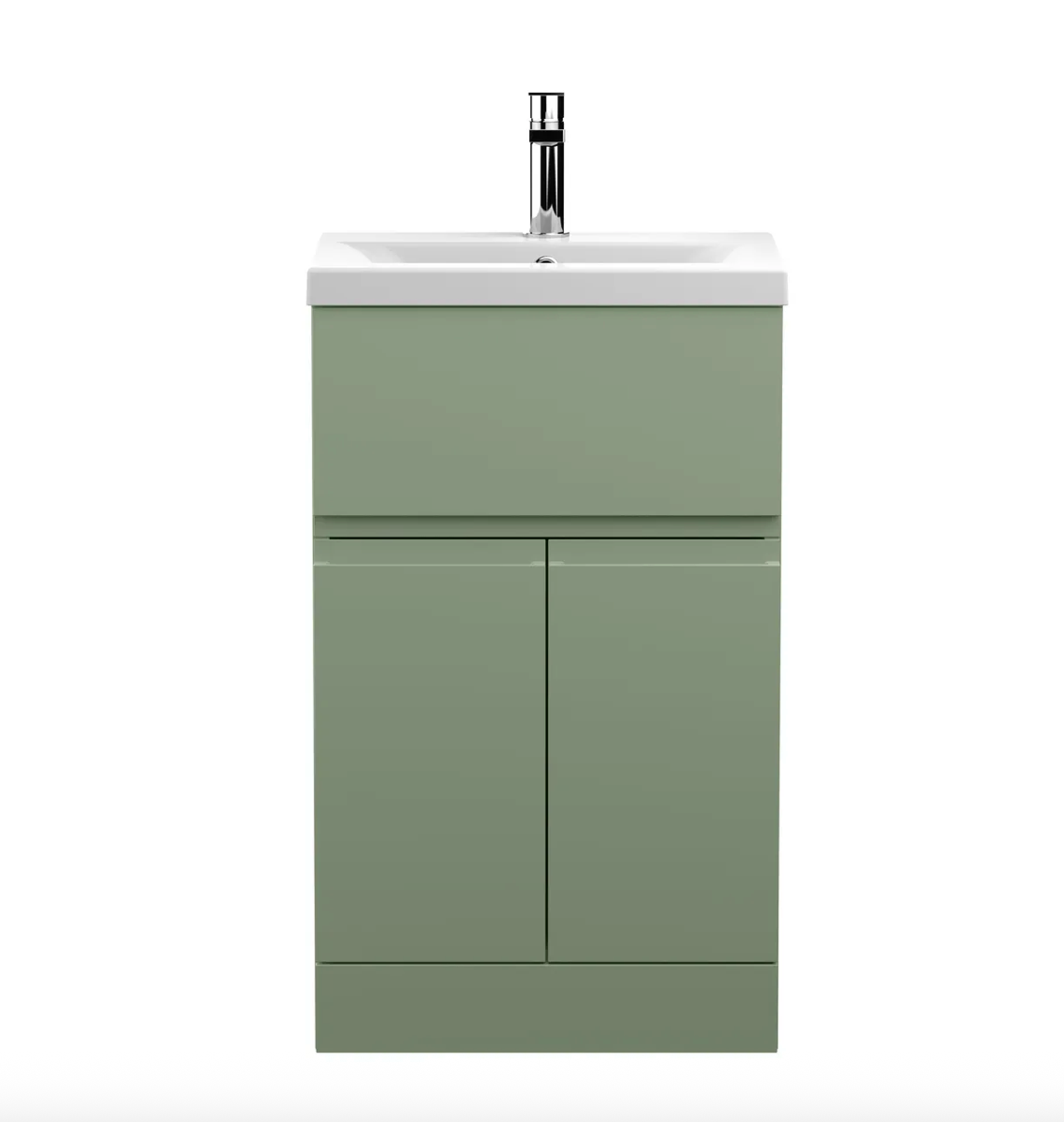 Hudson Reed - Urban 500mm 2 Door 1 Drawer Floor Standing Vanity Unit With Mid-Edge Basin - Satin Green