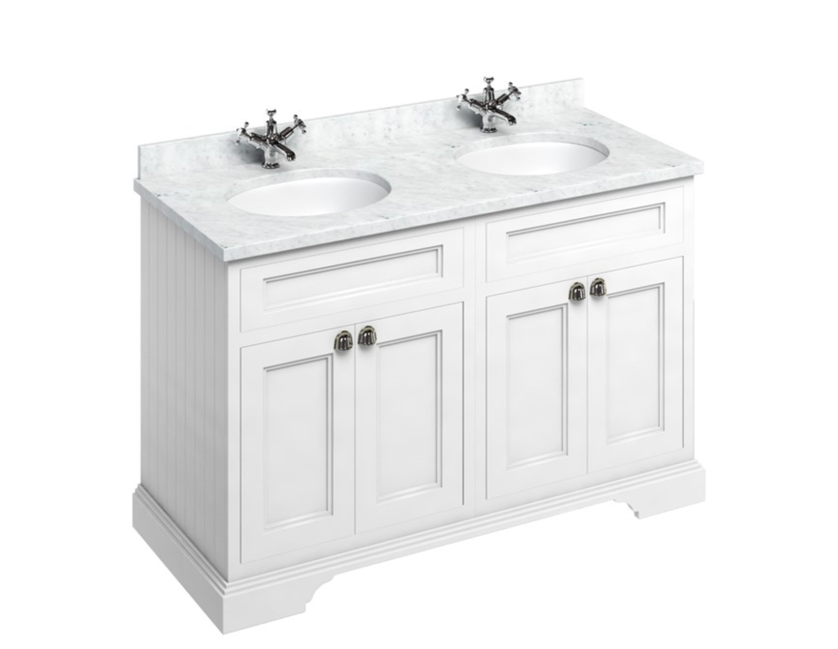Burlington - Freestanding 130 Unit with Carrara White Worktop - Doors & 2 Integrated White Basins