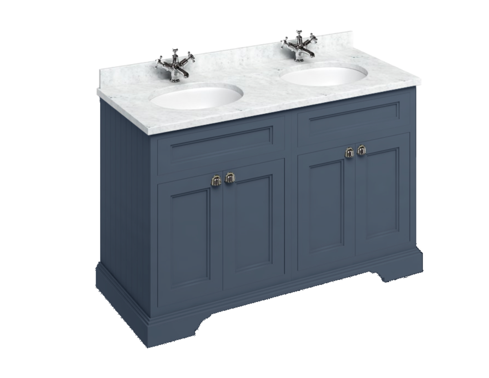 Burlington - Freestanding 130 Unit with Carrara White Worktop - Doors & 2 Integrated White Basins