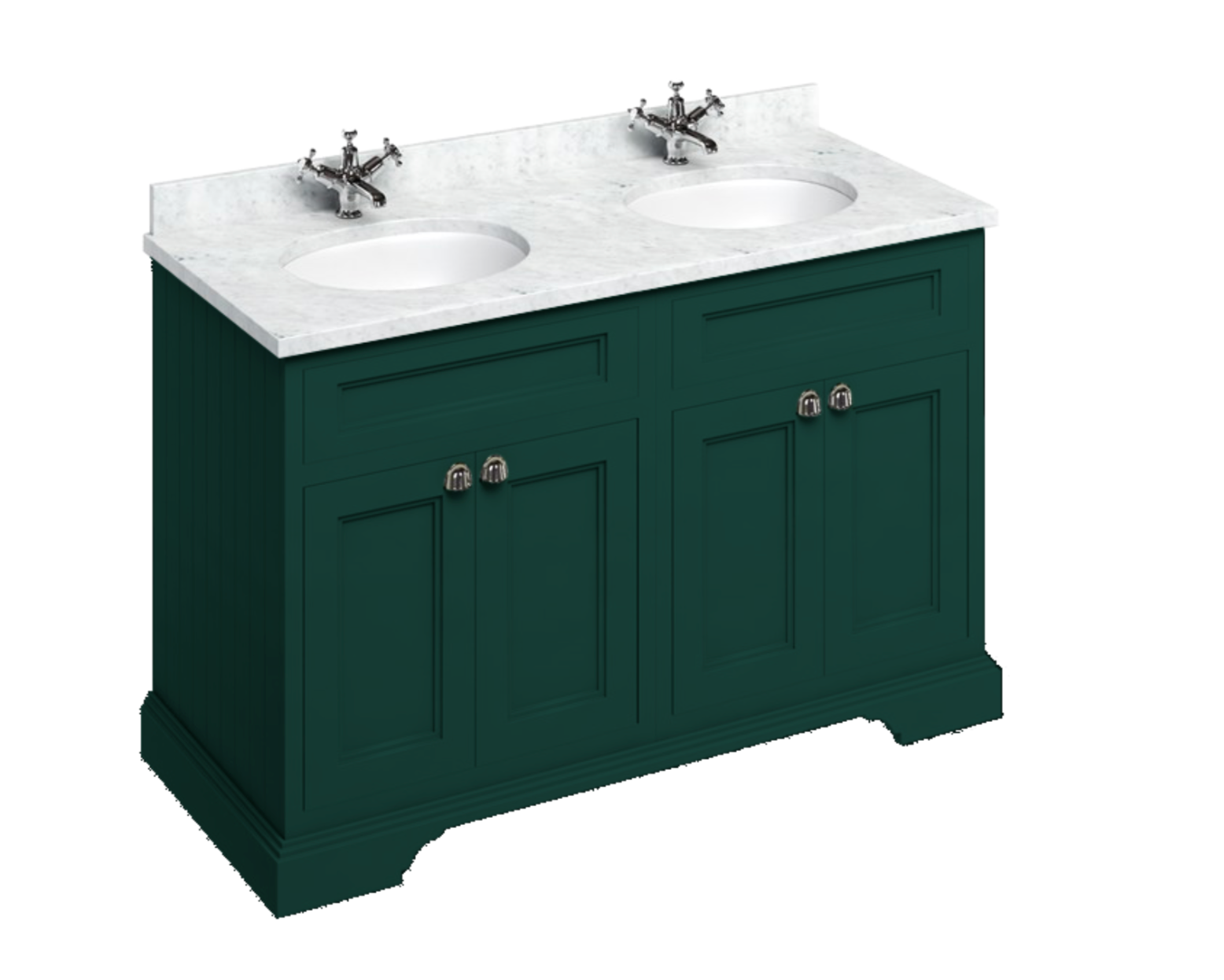 Burlington - Freestanding 130 Unit with Carrara White Worktop - Doors & 2 Integrated White Basins