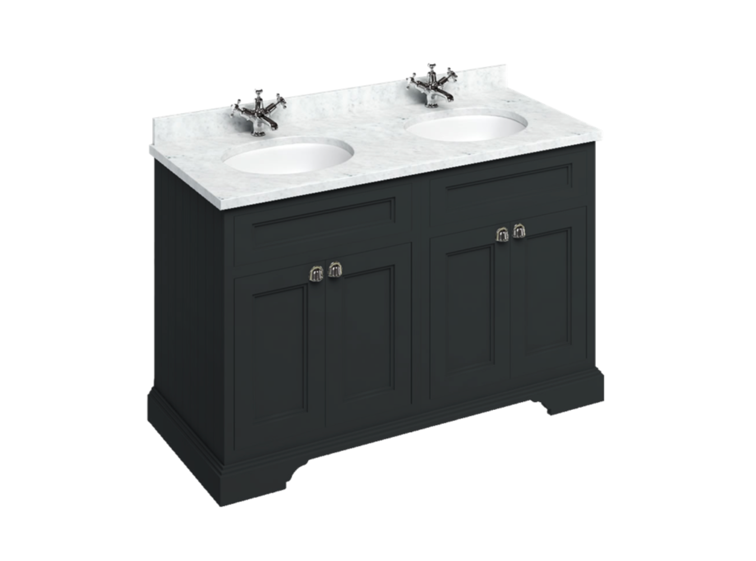 Burlington - Freestanding 130 Unit with Carrara White Worktop - Doors & 2 Integrated White Basins