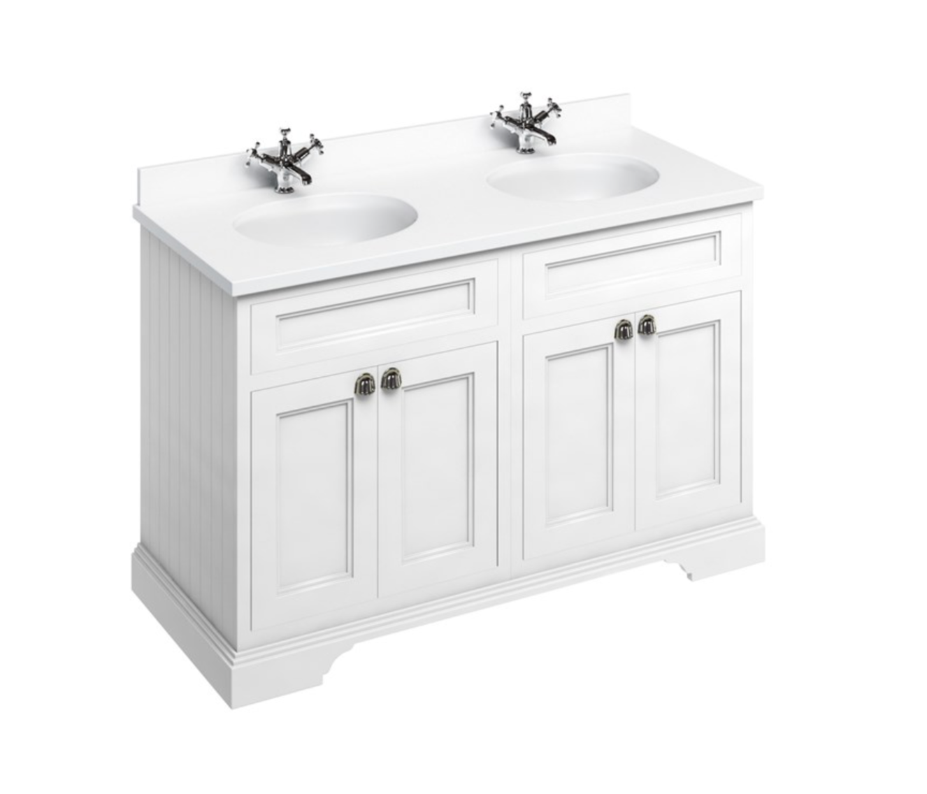 Burlington - Freestanding 130 Unit with White Worktop, Doors & 2 Integrated White Basins