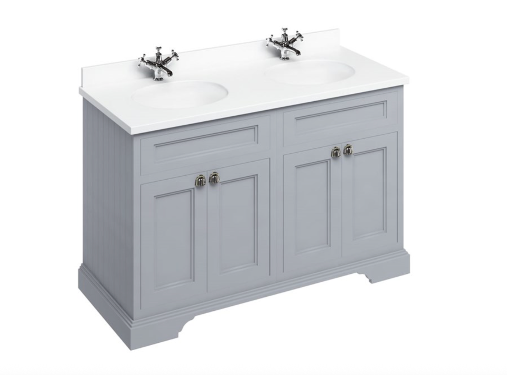 Burlington - Freestanding 130 Unit with White Worktop, Doors & 2 Integrated White Basins