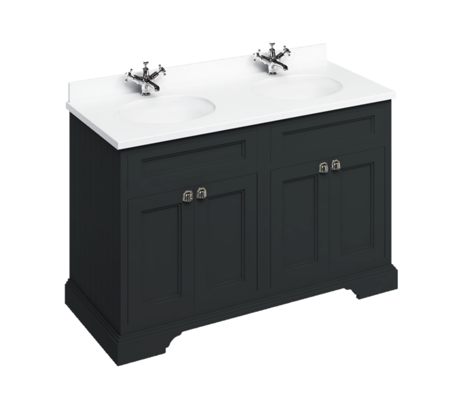 Burlington - Freestanding 130 Unit with White Worktop, Doors & 2 Integrated White Basins