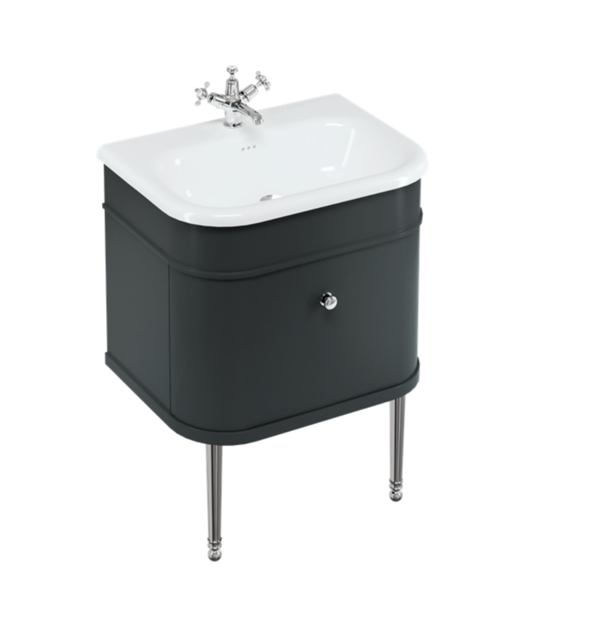 Burlington - Chalfont 650mm Single Drawer Unit with Natural Stone Roll Top Basin - Matt Black