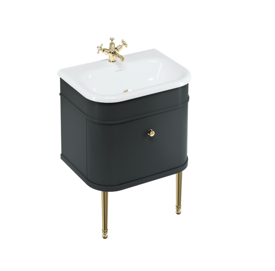 Burlington - Chalfont 650mm Single Drawer Unit with Natural Stone Roll Top Basin - Matt Black