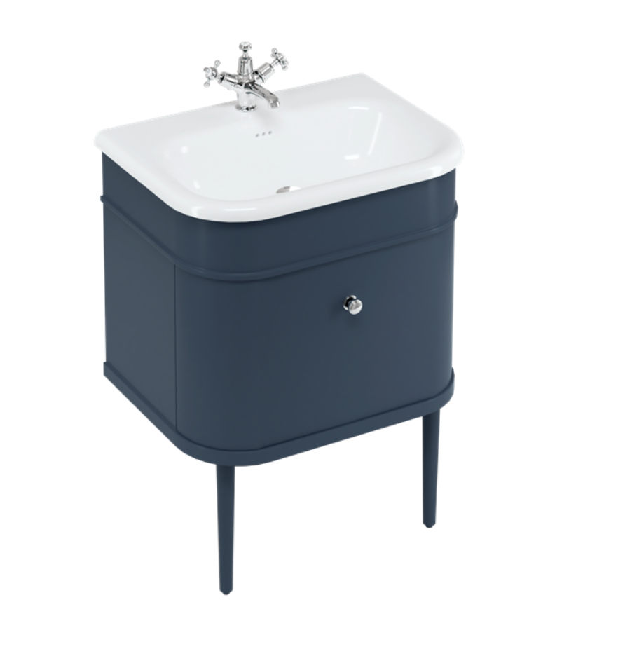 Burlington - Chalfont 650mm Single Drawer Unit with Natural Stone Roll Top Basin - Blue