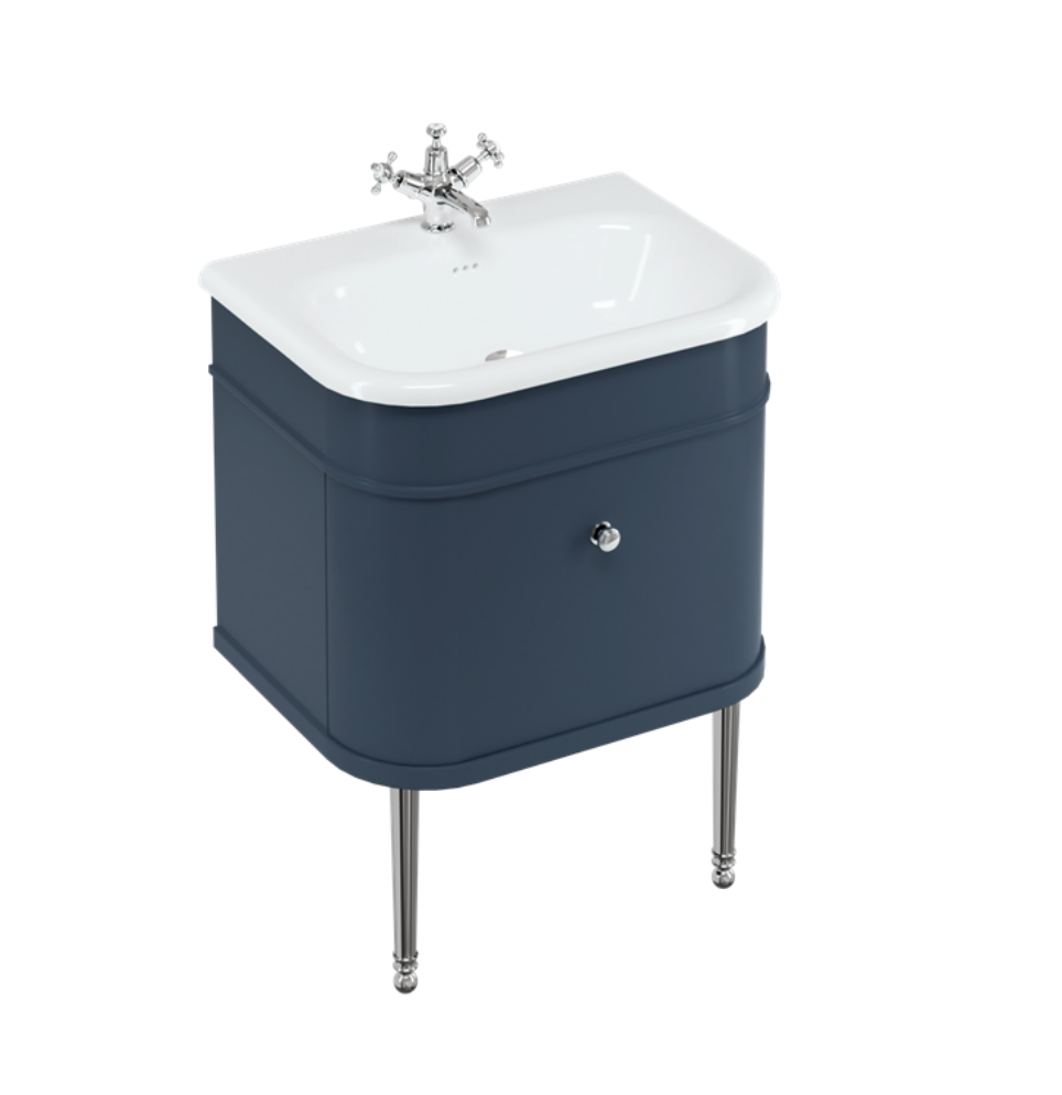 Burlington - Chalfont 650mm Single Drawer Unit with Natural Stone Roll Top Basin - Blue