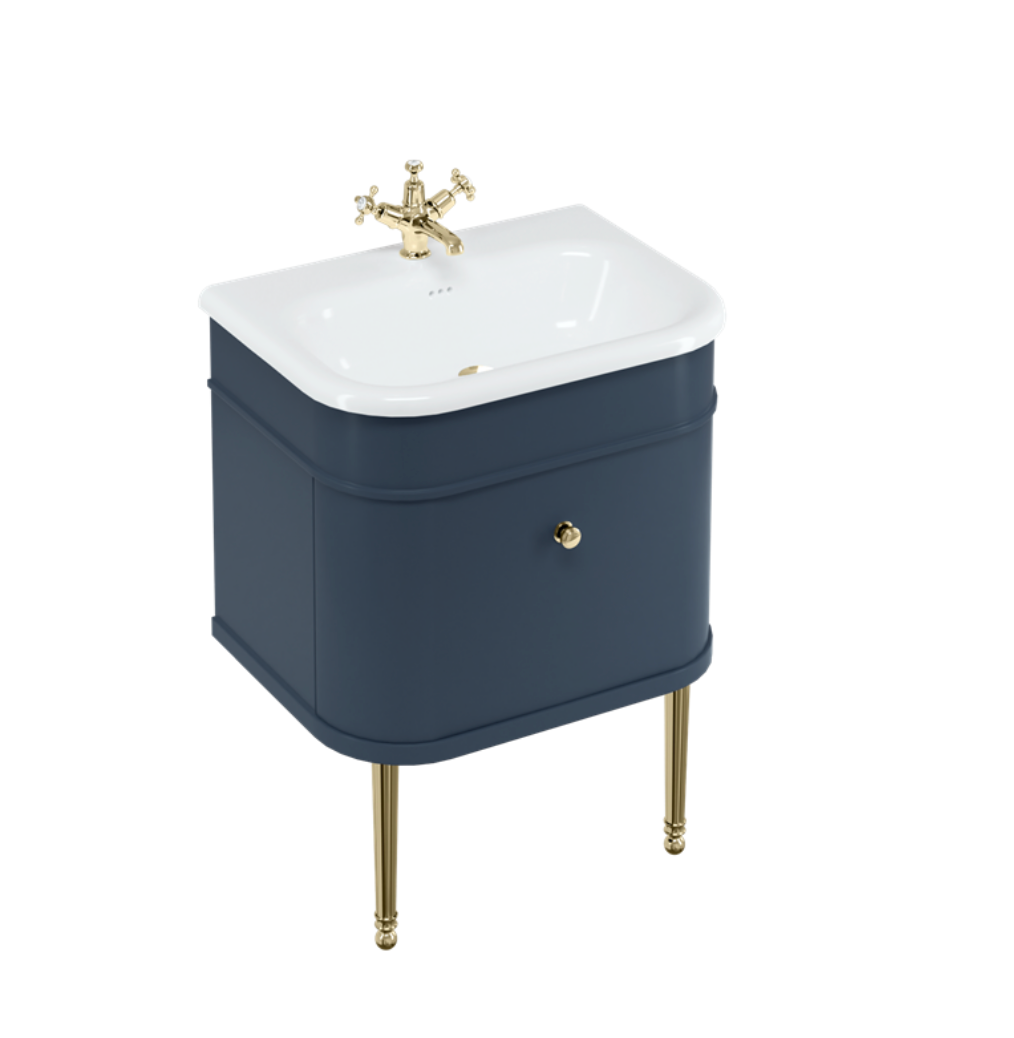 Burlington - Chalfont 650mm Single Drawer Unit with Natural Stone Roll Top Basin - Blue