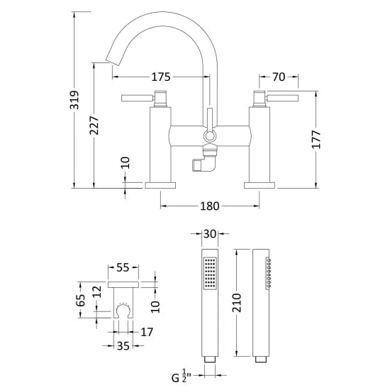 Hudson Reed Tec Lever Chrome Bath Shower Mixer