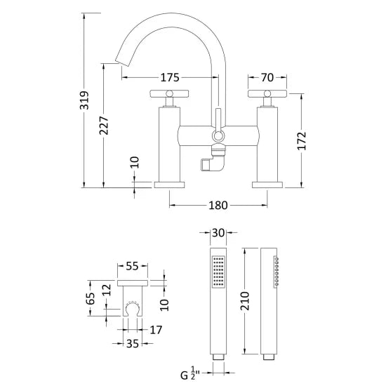 Hudson Reed Tec Crosshead Chrome Bath Shower Mixer