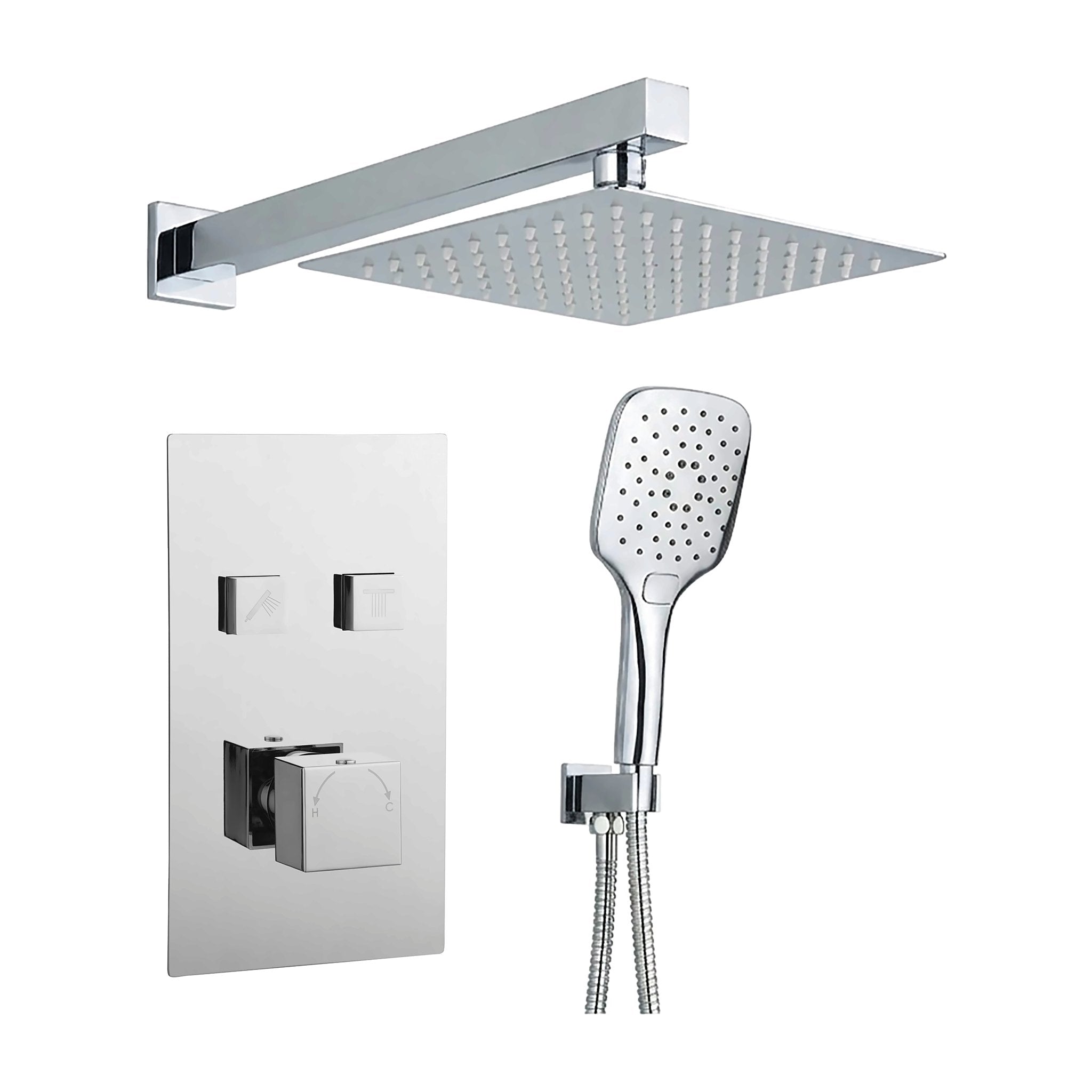 Tailored Bathrooms square twin push button concealed overhead shower kit in Chrome