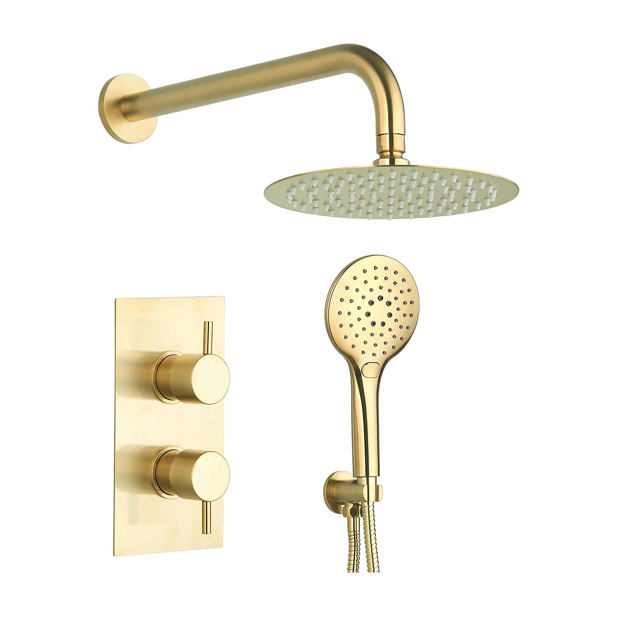 Tailored Bathrooms round concealed thermostatic 2 handle 2 way shower kit with stainless steel head in Brushed Brass