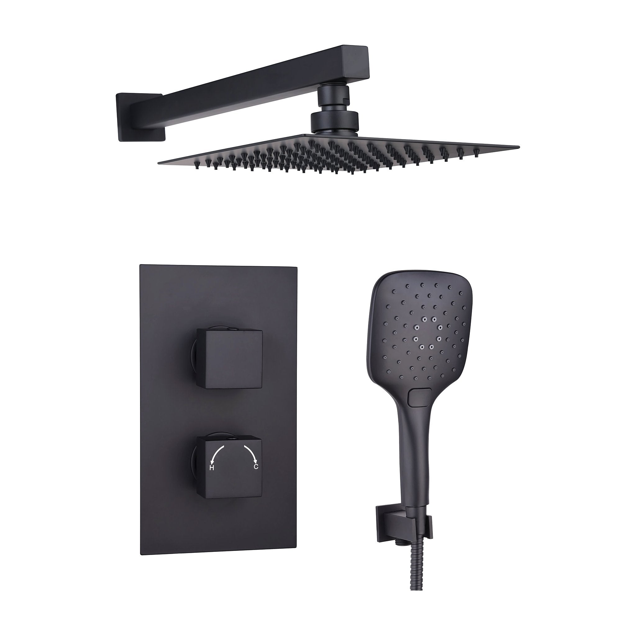 Tailored Bathrooms square concealed thermostatic 2 handle 2 way shower kit with stainless steel head in Black
