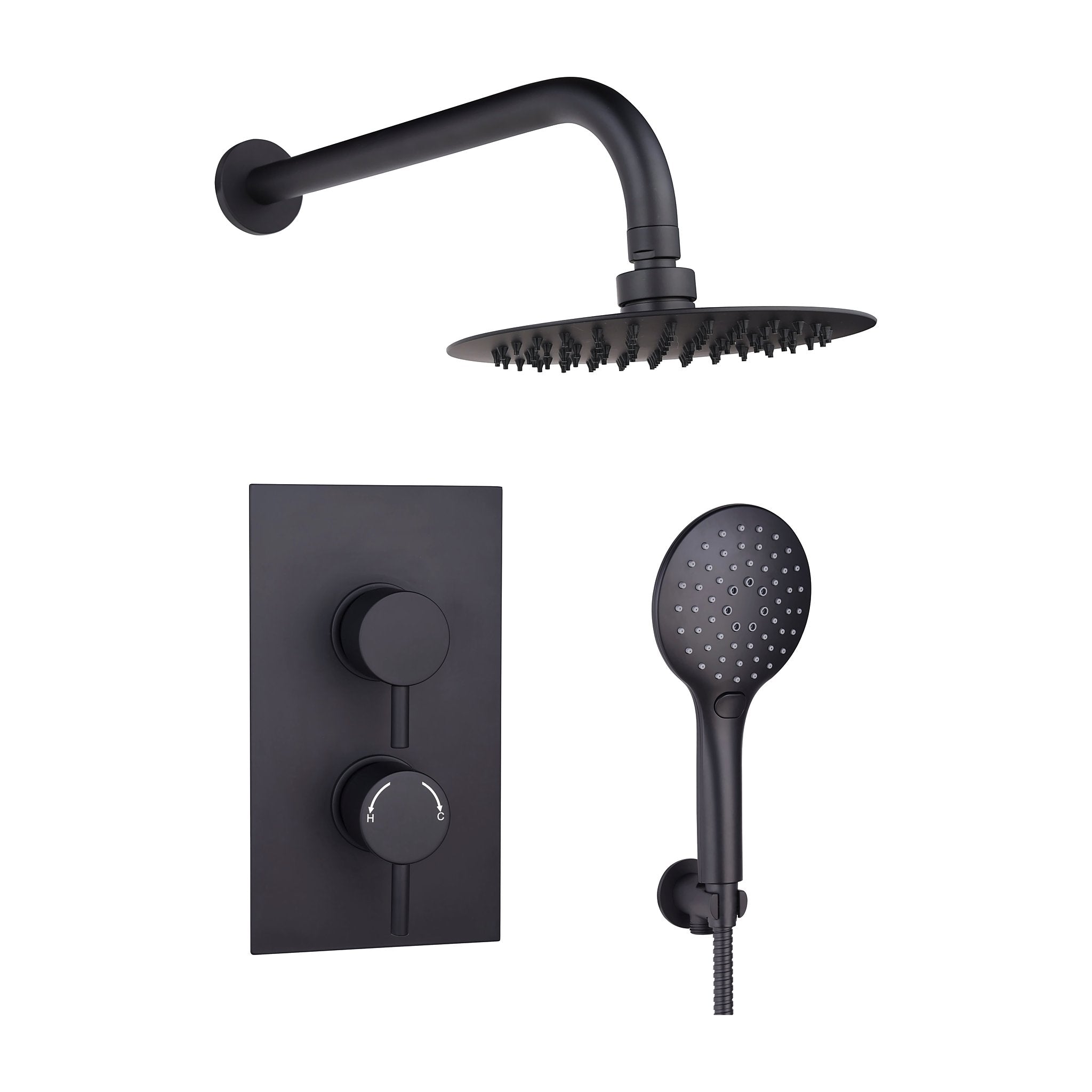 Tailored Bathrooms round concealed thermostatic 2 handle 2 way shower kit with stainless steel head in Black