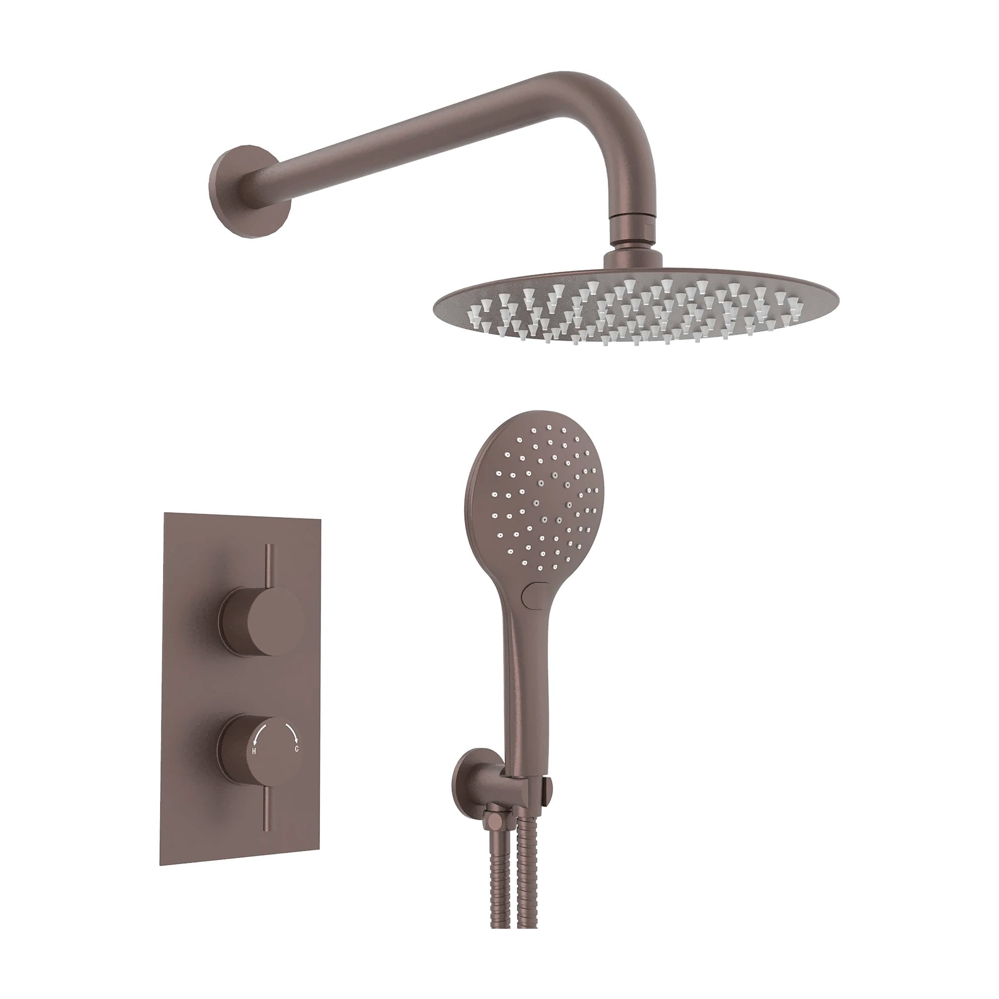 Tailored Bathrooms round concealed thermostatic 2 handle 2 way shower kit with stainless steel head in Brushed Bronze