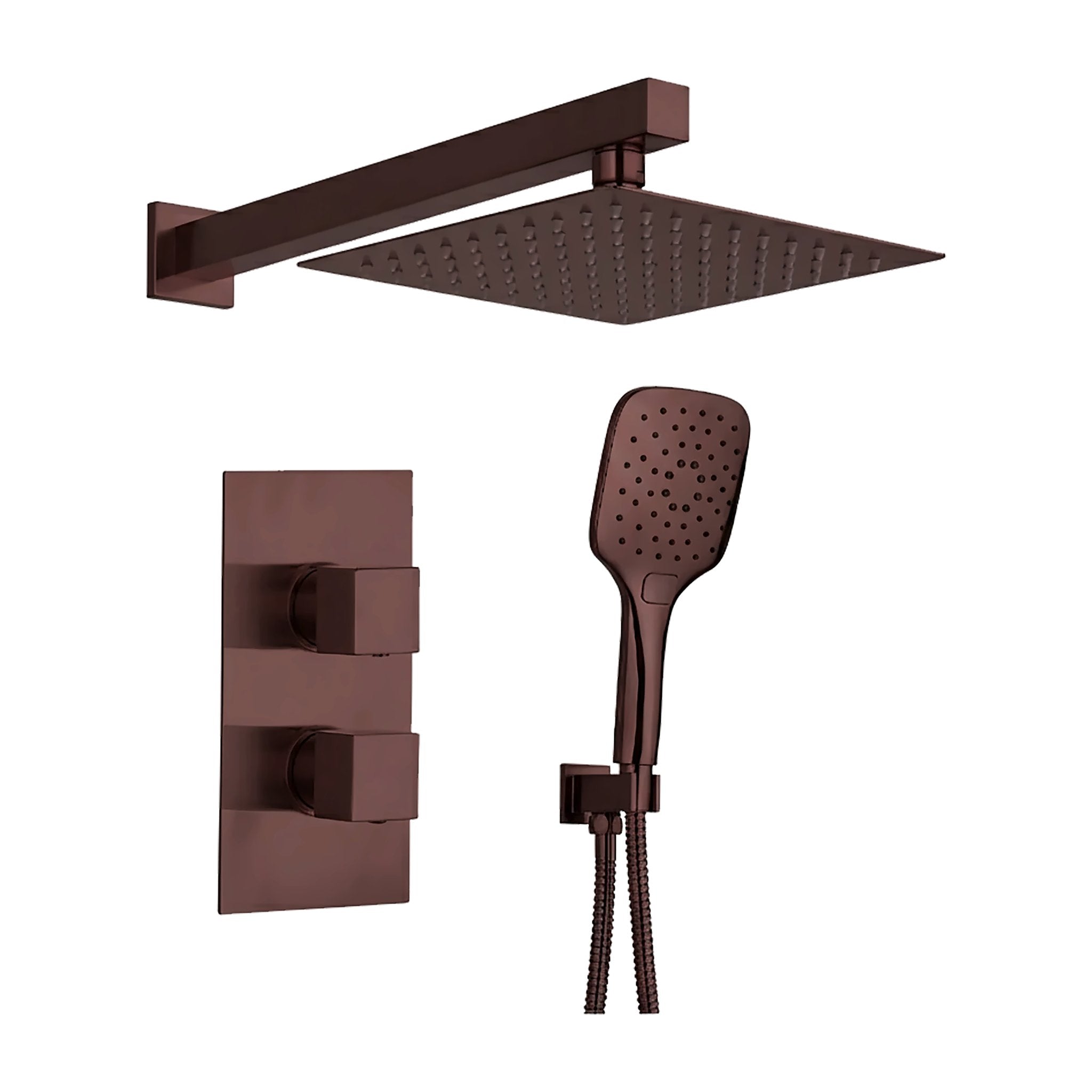 Tailored Bathrooms square concealed thermostatic 2 handle 2 way shower kit with stainless steel head in Brushed Bronze