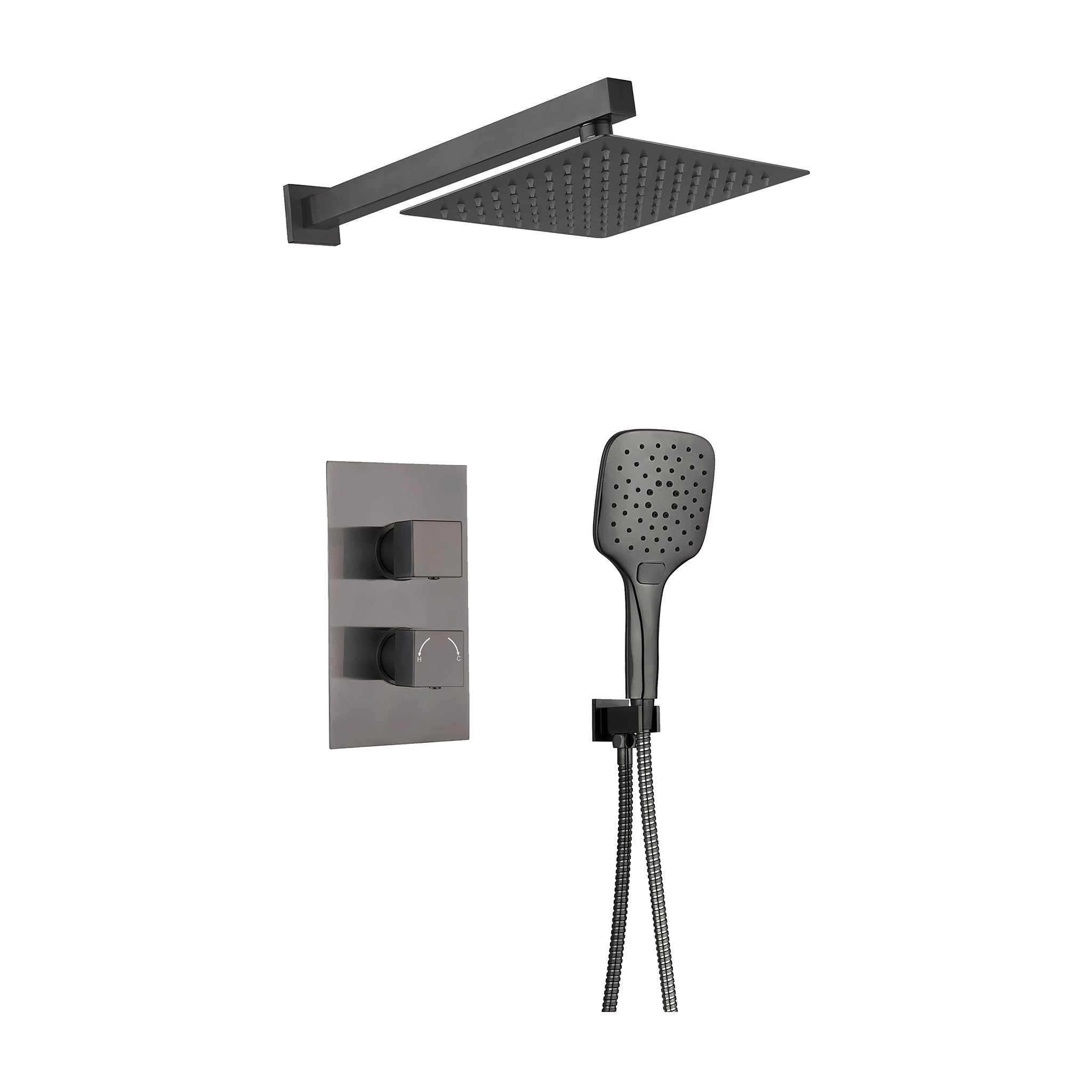 Tailored Bathrooms square concealed thermostatic 2 handle 2 way shower kit with stainless steel head in Gunmetal