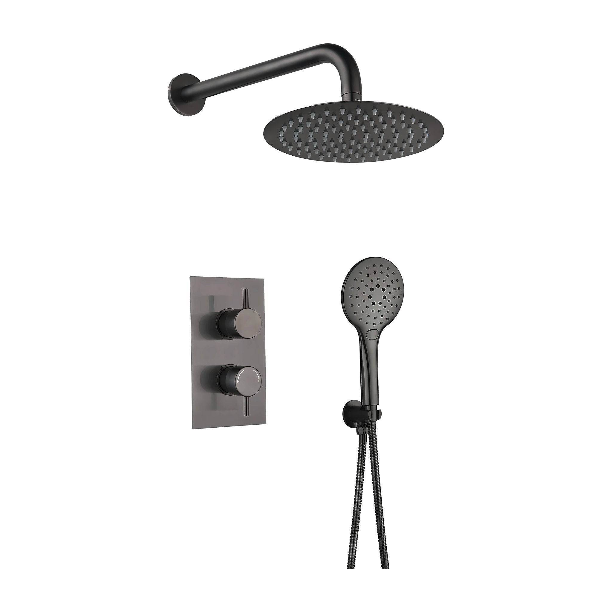 Tailored Bathrooms round concealed thermostatic 2 handle 2 way shower kit with stainless steel head in Gunmetal