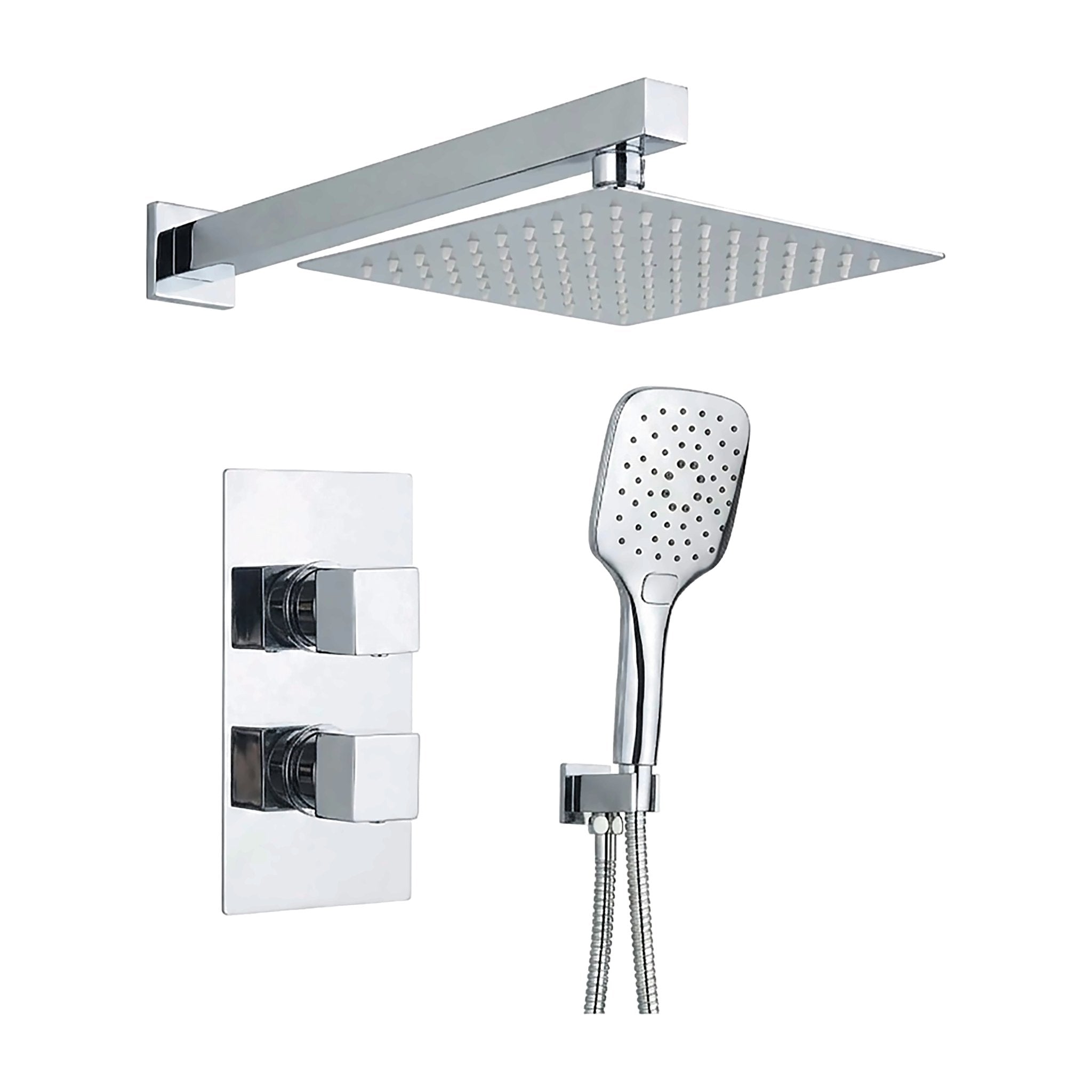Tailored Bathrooms square concealed thermostatic 2 handle 2 way shower kit with stainless steel head in Chrome