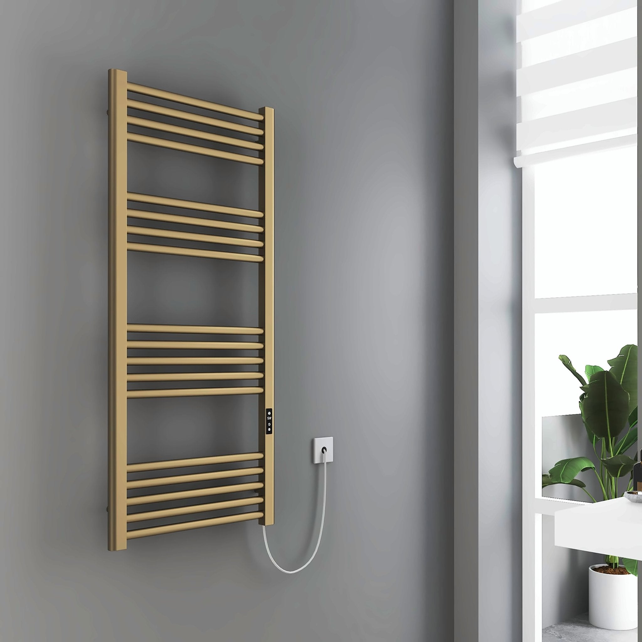 Tailored Bathrooms Paloma electric towel warmer in Brushed Brass