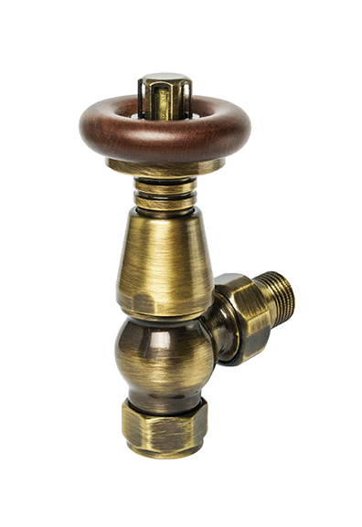 TradeRad Vintage TRV Angled Tradational Radiator Valve Antique Brass/Walnut Top