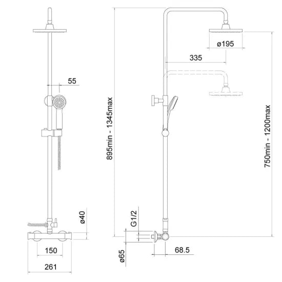 Harik 2 Round Expo Adj Thermo Shower BG