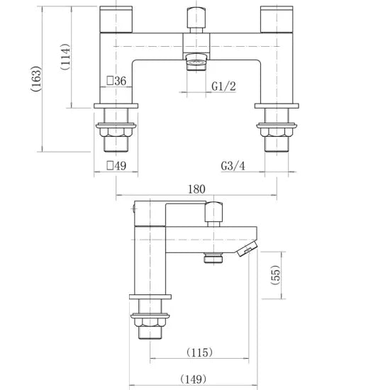 Trisen Black Bath Shower Mixer Kawa Black