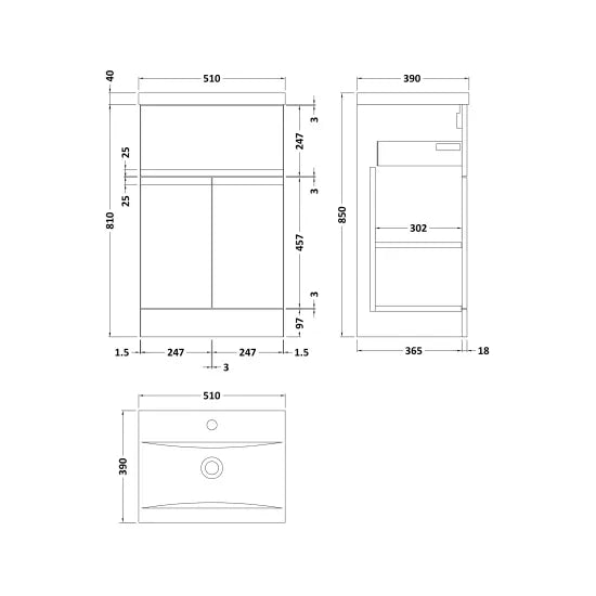 Hudson Reed - Urban 500mm 2 Door 1 Drawer Floor Standing Vanity Unit With Mid-Edge Basin - Satin Green
