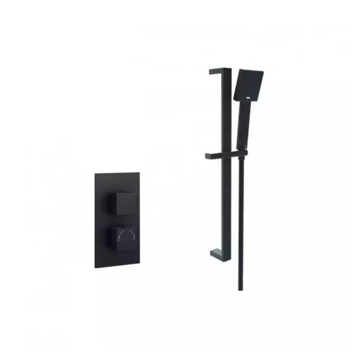 Kartell Nero Square Thermostatic Shower With Adjustable Slide Rail Kit Matt Black