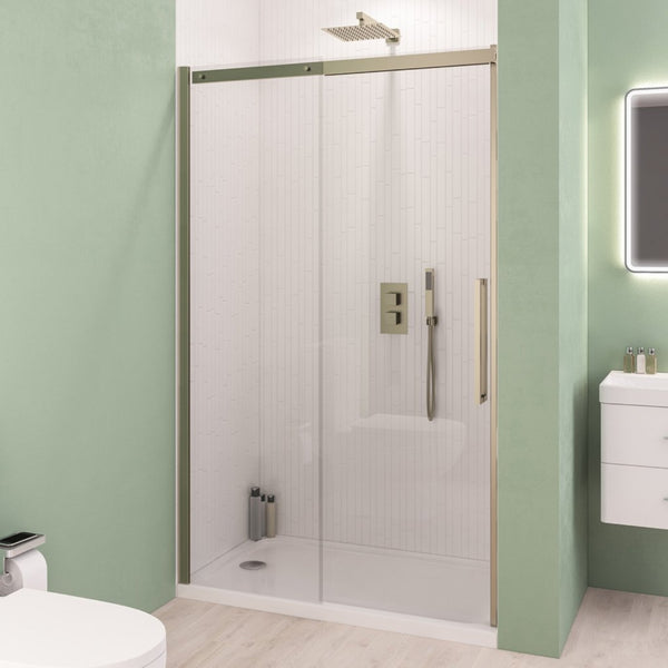 Eastbrook Corniche 8mm Glass Semi-Frameless Sliding Door 2000mm H x 1700mm W, Brushed Brass