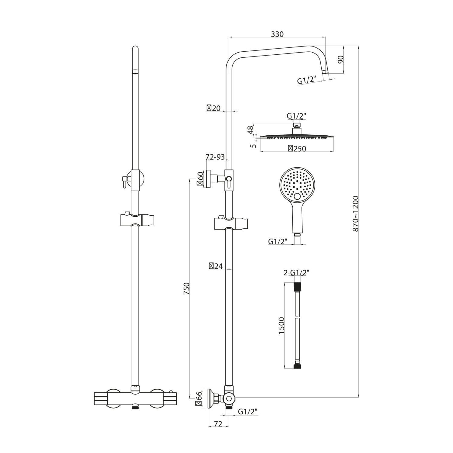 Scudo Messi Round Cool Touch Rigid Riser Shower
