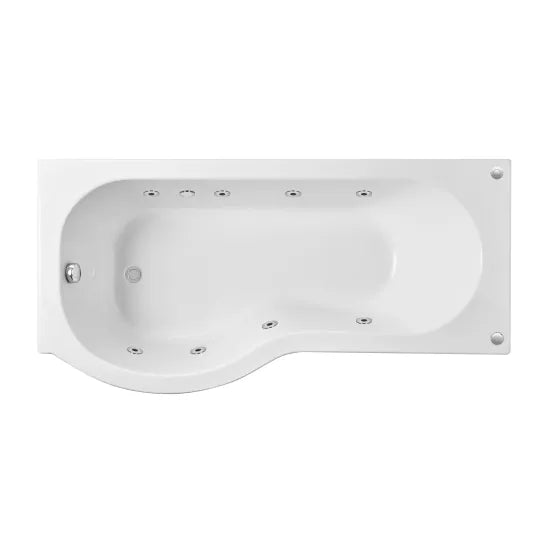 Nuie 1700mm P Shape 8 Jet Whirlpool Bath Left Hand - Chrome
