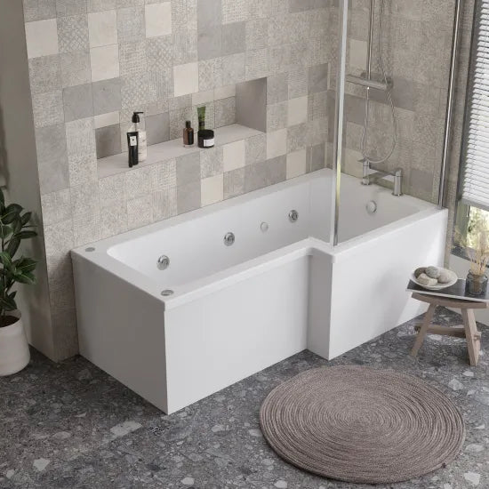 Nuie 1700mm L Shape Right Hand 8 Jet Whirlpool Bath - Chrome