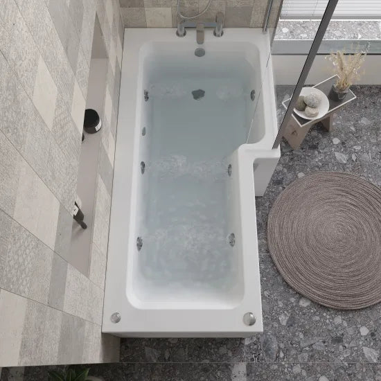 Nuie 1700mm L Shape Right Hand 8 Jet Whirlpool Bath - Chrome