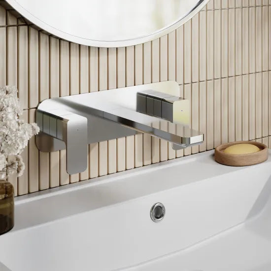 Meravo Windon Chrome 3 Tap Hole Wall Mounted Basin Mixer With Plate