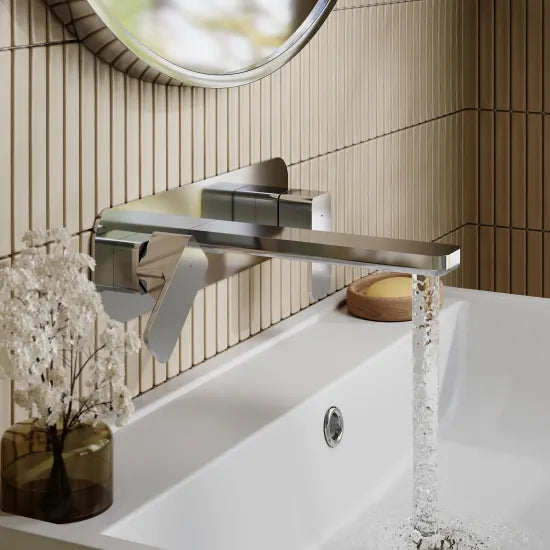 Meravo Windon Chrome 3 Tap Hole Wall Mounted Basin Mixer With Plate