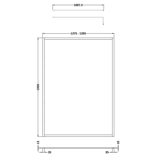 Hudson Reed Full Outer Frame Wetroom 8mm Toughened Safety Glass Screen & Support Bar 1950mm x 1400mm x 8mm