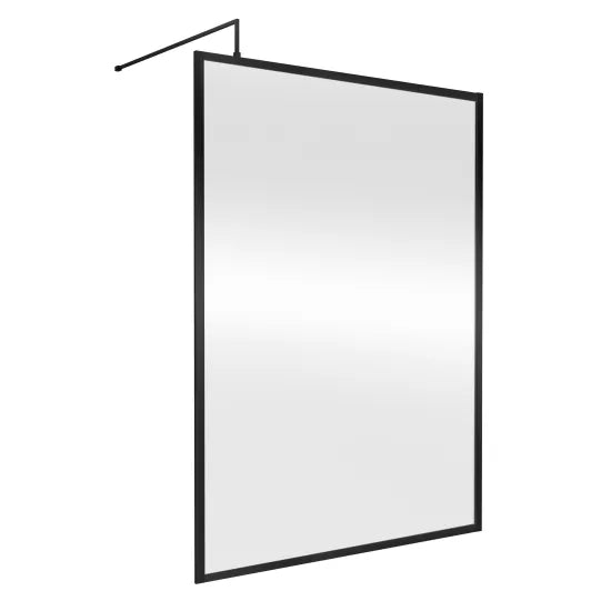 Nuie 1850mm x 1400mm Matt Black 8mm Framed Wetroom Screen Including Support Bar & Profile Kit