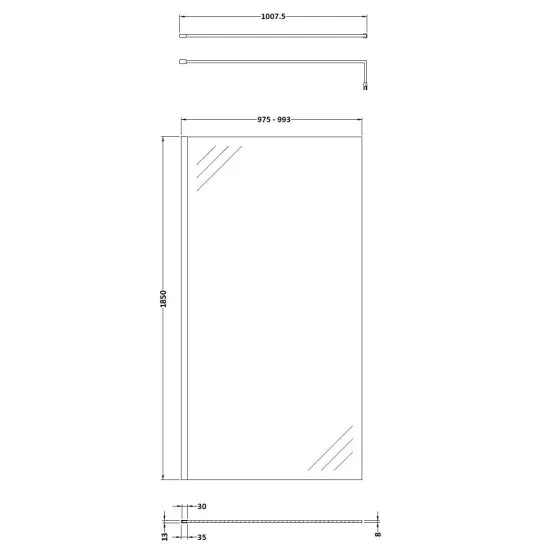 Nuie 1000mm Wetroom Screen & Support Bar