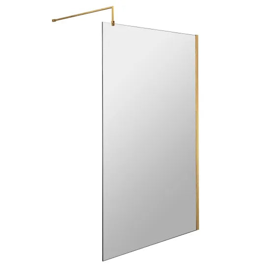 Nuie 1100mm Brushed Brass Wetroom Screen With Support Bar and Profile Kit